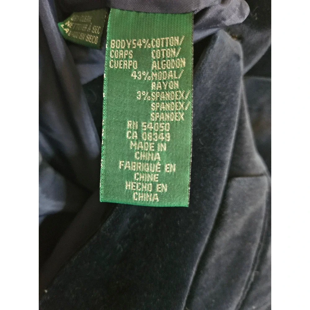 Vtg Lauren Ralph Lauren Sz4 Blue Velvet Blazer Gold Button Old Money Flawed #512 - Picture 9 of 12